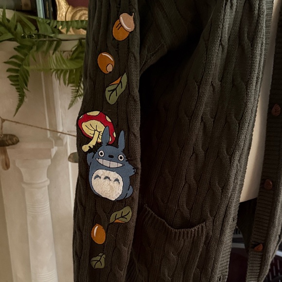 Olive green Totoro hot topic Cardigan with Cute Patches - Picture 2 of 6